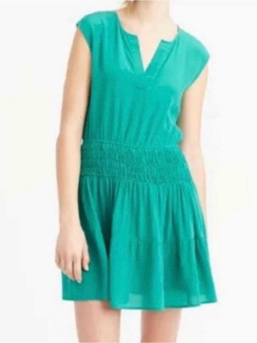 J.Crew Green Smocked Waist Tiered Mini Dress Sleeveless